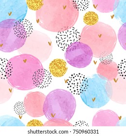 Abstract celebration background with watercolor circles. Colorful vector seamless pattern.