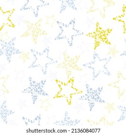 Abstract celebration background with watercolor stars. Seamless pattern on a white background with stars of different sizes and colors.
