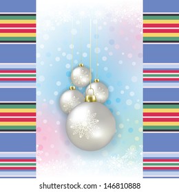 Abstract celebration background with white Christmas decorations and snowflakes