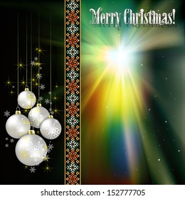 Abstract celebration background with white Christmas decorations on black