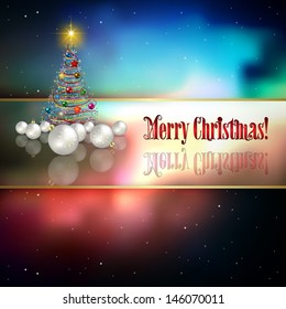 Abstract celebration background with white decorations and Christmas tree