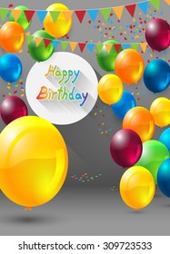 abstract celebration birthday background with colorful balloons, stripes