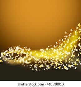 abstract celebration brown background with flowing wave of glowing stars. vector