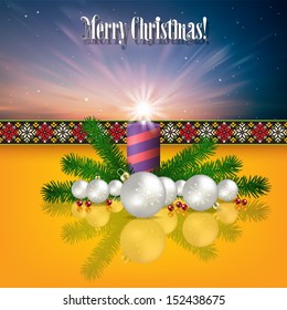 Abstract celebration greeting with Christmas decorations and candles