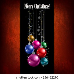 Abstract celebration greeting with Christmas decorations on black