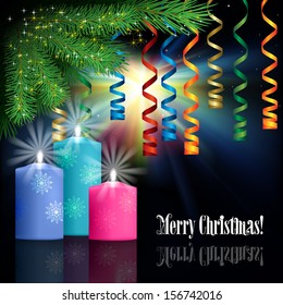 abstract celebration greeting with Christmas decorations and candles