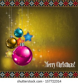 abstract celebration greeting with Christmas decorations and candles on green