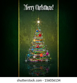Abstract celebration greeting with Christmas tree on green