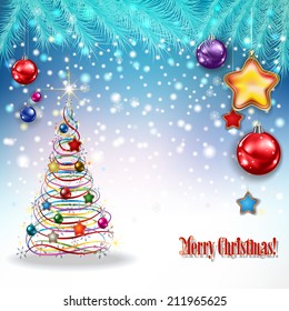 abstract celebration greeting with Christmas tree and decorations