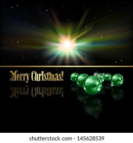 Abstract celebration greeting with green Christmas decorations and stars