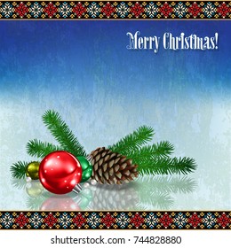 abstract celebration greeting with pine cone on blue white background