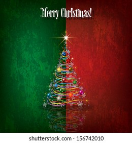 Abstract celebration grunge greeting with Christmas tree