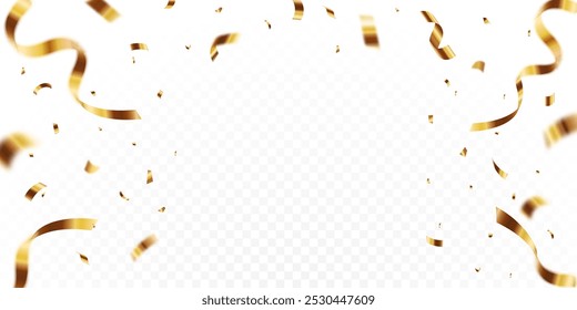 Abstract celebration party background design with confetti and gold ribbons, Gold confetti isolated for Anniversary, Birthday party, Christmas, Carnival festivity, Holiday party banner, confetti