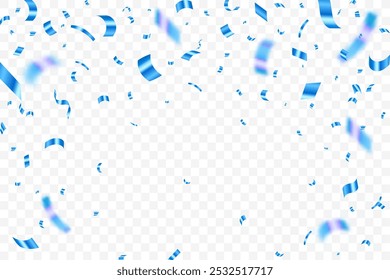 Abstract celebration party background design with confetti and blue ribbons, blue confetti isolated for Anniversary, Birthday party, Christmas, Carnival festivity, Holiday party banner, confetti