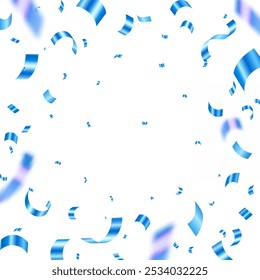 Abstract celebration party background design with confetti and blue ribbons, blue confetti isolated for Anniversary, Birthday party, Christmas, Carnival festivity, Holiday party banner, confetti