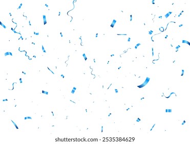 Abstract celebration party background design with confetti and blue ribbons, blue confetti isolated for Anniversary, Birthday party, Christmas, Carnival festivity, Holiday party banner, confetti