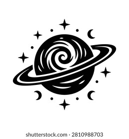 Abstract celestial body graphic with moon crescents and stellar elements perfect for editorial or branding concepts.