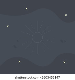 Abstract Celestial Dark Blue Background With Sun Stars Boho Style Vector Design