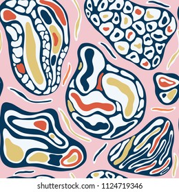 Abstract Cell Shapes, Pink Blue Seamless Vector Pattern of Geometric Drops, Hand Drawn Illustration for Birthday Invitations, Scrapbooking, Trendy Home Decor, Kids Celebrations & Pretty Stationery