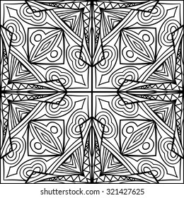 Abstract Celtic cross black and white ornament. Contrast background with tribal pattern. Fantasy ornament for coloring page. Doodle style graphic. Vector is EPS8.
