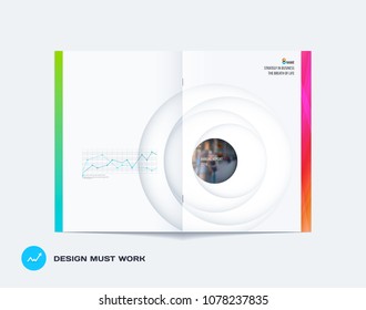 Abstract centerfold brochure paper-cut design style with colourful circles for branding. Business vector presentation.