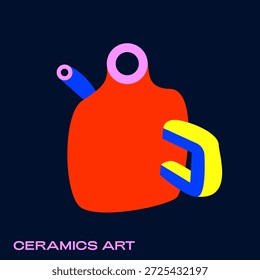Abstractas objeto de arte de cerámica con forma geométrica audaz y Colores vibrantes sobre fondo oscuro.