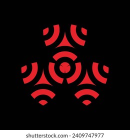 ABSTRACT CERAMIC MOTIF DESIGN PLAYED IN RED AND BLACK BACKGROUND