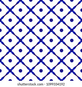 Abstract ceramic seamless pattern, blue and white modern shape for design, porcelain, chinaware, ceiling, texture, wall, paper and fabric, vector illustration