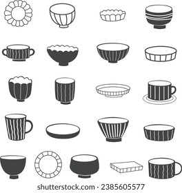 Abstract ceramic tableware sign icon illustration for decoration on restaurant, cafe, household and handcraft pottery concept.