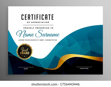 abstract certificate of appreciation template in blue and golden color