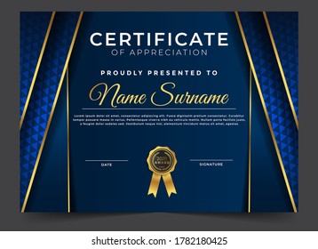Plantilla de diseño de certificado abstracto con elementos y formas modernos