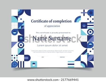 Abstract certificate or diploma. Document confirming completion of online courses and training for graduates and most successful students. Mockup, layout or template. Cartoon flat vector illustration