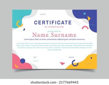 Abstract certificate or diploma. Stylish document design for awarding students. Online courses and distance learning. Print template or mockup with geometric shapes. Cartoon Flat vector illustration