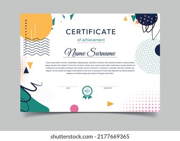 Abstract certificate or diploma. Template, layout and mockup for rewarding students after graduation. Online web course achievement reward, electronic documents. Cartoon flat vector illustration