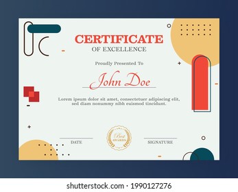 Abstract Certificate Of Excellence Template Layout In White Color.