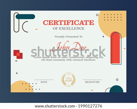 Abstract Certificate Of Excellence Template Layout In White Color.