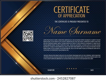 Abstract Certificate Frame, Minimal Template with Luxury Blue and Gold Colors for Modern Artistic Banner Background Design for Celebrations and Events