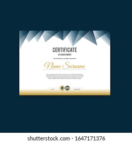 Abstract certificate template with blue polygonal shapes