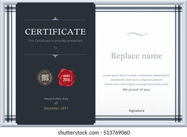 Abstract certificate template with gold label. certificate template sample text position included. vector illustration.