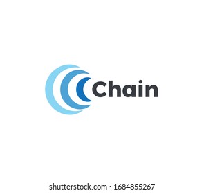 Abstract chain icon, blue arc in semicircle. Banking currency logo template, finance investment emblem. Concept logotype design for web finance and blockchain technology. Vector logo.