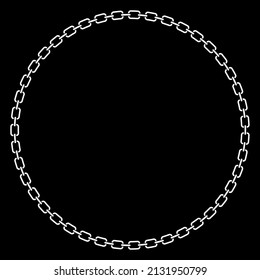 Abstract chain round frame. Black circle frames with chains patterns isolated on black background. Chainlet design element. Border template.