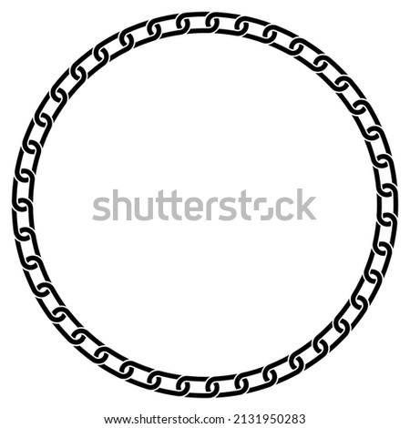 Abstract chain round frame. Black circle frames with chains patterns isolated on white background. Chainlet design element. Border template.