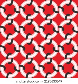 Abstract Chained Circles Geometric Connected Shapes Retro Complex Seamless Pattern Trendy Fashion Colors Perfect for Allover Fabric Print or Wrapping Paper Red Background