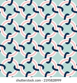 Abstract Chained Circles Geometric Connected Shapes Retro Complex Seamless Pattern Trendy Fashion Colors Perfect for Allover Fabric Print or Wrapping Paper Mint Blue Pastel Pink Tones