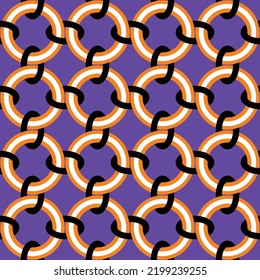 Abstract Chained Circles Geometric Connected Shapes Retro Complex Seamless Pattern Trendy Fashion Colors Perfect for Allover Fabric Print or Wrapping Paper Electric Purple Background
