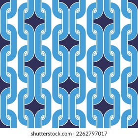Abstract Chains Complex Geometric Vector Pattern Trendy Fashion Colors Art Deco Style Chic Design Endless Perfect for Allover Fabric Print or Wall Paper Sky Blue Navy Blue Tones
