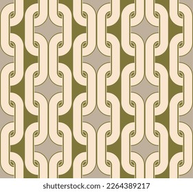 Abstract Chains Complex Geometric Vector Pattern Trendy Fashion Colors Art Deco Style Chic Design Endless Perfect for Allover Fabric Print or Wall Paper Olive Green Beige Tones