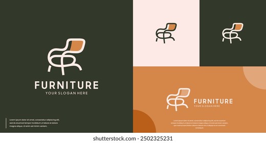 Logotipo abstracto de la silla, estilo del arte de la línea, muebles, Plantilla del Diseño gráfico.