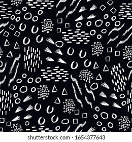 Abstract , chalk , doodle seamless pattern on black background. Concept for print, wallpaper, wrapping paper 