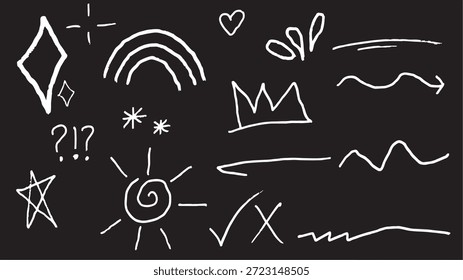Abstract Chalk Doodle Vector, Hand Drawn White Sketch Icons, Blackboard Style Illustration
